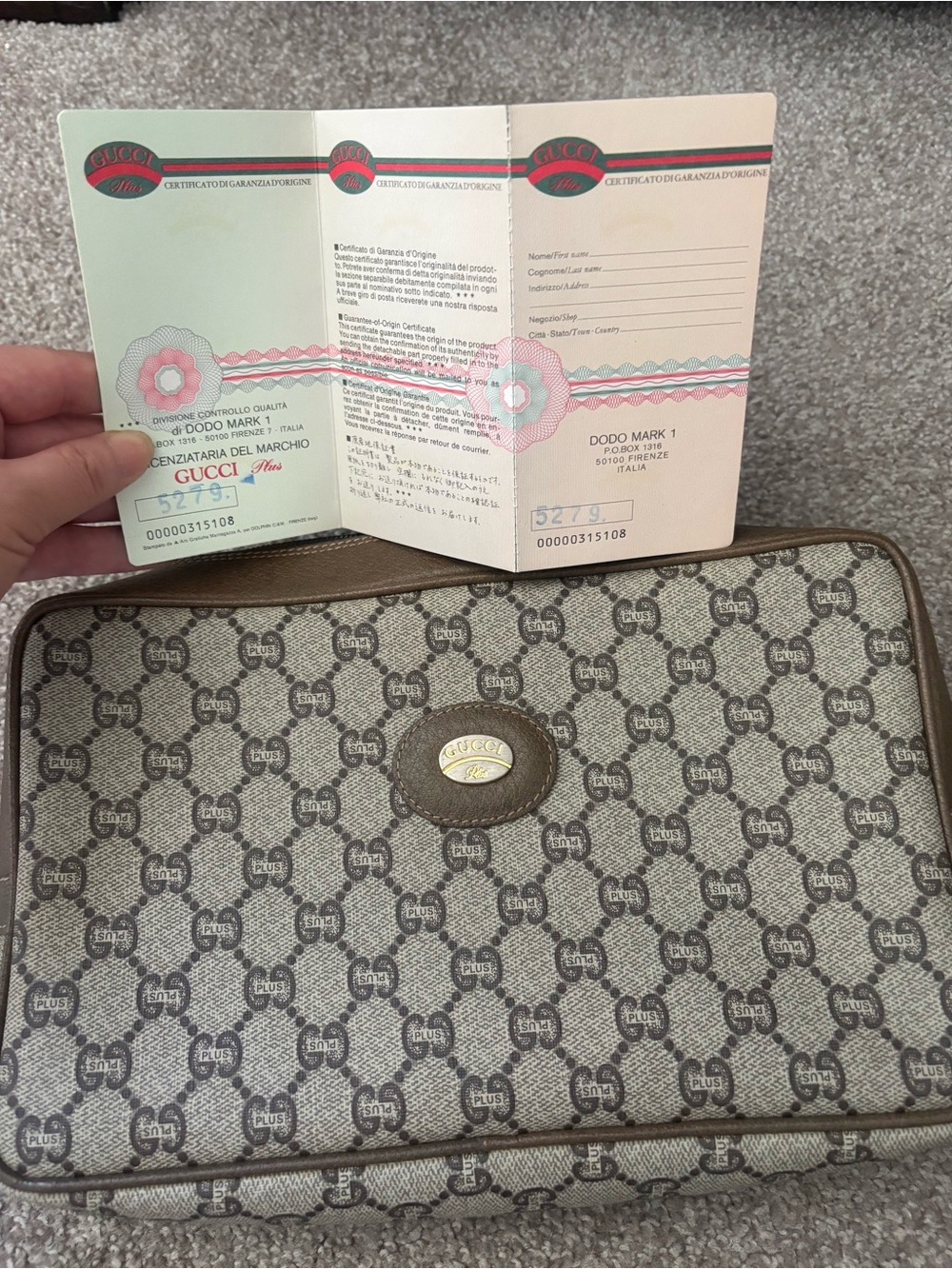 Auth Gucci Plus Monogram Clutch Bag Coated Canvas And Leather Vintage W/COA